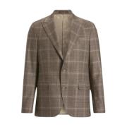 Oscar Jacobson Brun Rutig Blazer Regular Fit Beige, Herr