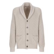 Brunello Cucinelli Beige Bomullstickad Kofta Sweater Beige, Herr