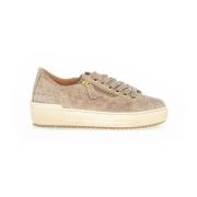 Gabor Beige Lädertryckta Sneakers Beige, Dam