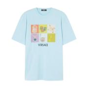 Versace Blå Logo Print Crew Neck T-shirts Blue, Herr