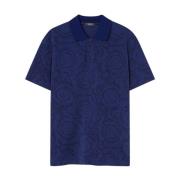 Versace Blå Barocco Print Polotröja Blue, Herr