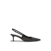 aeyde Svarta slingback pumps med strass Black, Dam