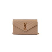 Saint Laurent Monogram Chain Wallet In Grain De Poudre Embossed Leathe...