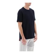 Thom Browne RWB Randig Piqué T-Shirt med Knäppbara Sidslitsar Blue, He...