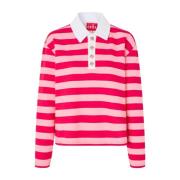 Cras Randig Polo Blus i Pink Red Multicolor, Dam