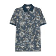 Etro Blå Polo Tröja med Framknappar Blue, Herr