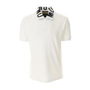 Moschino Broderad Hals Polo Tröja White, Herr