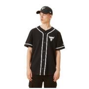 New Era Svart Distressed Logo Button-Up Tee Black, Herr