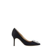 Manolo Blahnik Kristallspänne Satinpumps Black, Dam