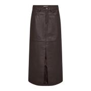 Co'Couture Läder Slitskjol Mocca Brown, Dam