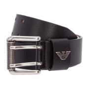 Emporio Armani Svart läderbälte med ikoniska detaljer Black, Unisex