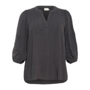 Kaffe Curve Feminin blus med V-ringning och 3/4-ärmar Black, Dam