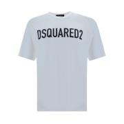 Dsquared2 Monokrom Bomull T-shirt med Ribbad Crew Neck White, Herr