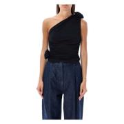 Magda Butrym Svart One-Shoulder Top med Blommor Black, Dam