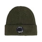 C.p. Company Grön Merinoull Beanie med Svart Logodetalj Green, Herr