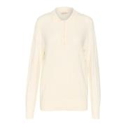 Cream Polo Stickad Blus Eggnog Beige, Dam