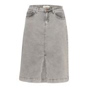 Cream Denimkjol med Framslits Gray, Dam