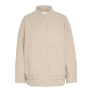 Cream Oversized Bomberjacka med Fickor Beige, Dam