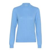 Cream Blå Melange Stickad Turtleneck Tröja Blue, Dam