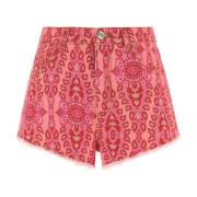 Etro Tryckta Denim Shorts Pink, Dam