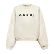 Marni Scribbled Logo Ivory Bomullströja White, Dam