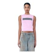 Diesel Ribbad tanktop med dragkedja fram Pink, Dam