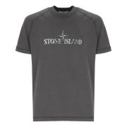 Stone Island Grå Bomull T-shirt med Logotyp Gray, Herr