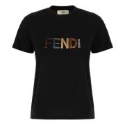 Fendi Svart Crew Neck Logo T-shirt Black, Dam