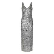 Zuhair Murad Silver Broderad Ankel-Lång Klänning Gray, Dam