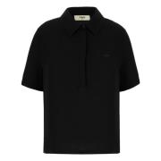 Fendi Sidens Polo Skjorta med Logobroderi Black, Dam