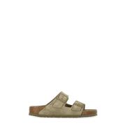 Birkenstock Grön Mocka Läder Tofflor Sandaler Beige, Dam