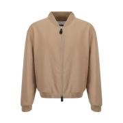 Jil Sander Räfflad Krage Ulljacka med Dragkedjeficka Beige, Herr