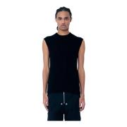 Rick Owens Ribbstickad Bomullstopp Rund Hals Black, Herr