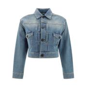 Vivienne Westwood Denim Cropped Jacket med Patch Fickor Blue, Dam