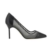 Manolo Blahnik Elegant Läder Mesh Stiletto Pumps Black, Dam