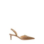 Michael Kors Beige Lena Läder Slingback Pump Skor Beige, Dam