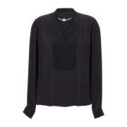 Liu Jo Svart Blus med Kedja Logo Detalj Black, Dam