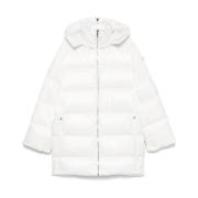 Moncler Oversized Nylonjacka med Avtagbar Huva White, Dam