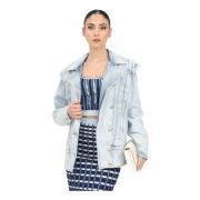 Elisabetta Franchi Blå Denim Oversize Jacka med Veckade Detaljer Blue,...