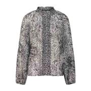 Luisa Cerano Ornamental Blus med Rynkad Krage Black, Dam