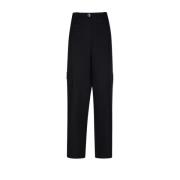 Ganni Svart Herringbone Canvas Mid Waist Pant Black, Dam