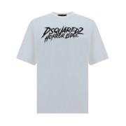 Dsquared2 Monogram Bomull T-shirt med Ribbad Crew White, Herr