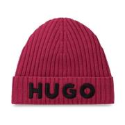 Hugo Boss Ull Beanie med Logostickning Red, Dam