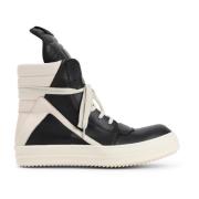 Rick Owens Svarta Lädersneakers Lyxig Stil Black, Herr