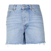 Hugo Boss Denim Shorts i Used-Look med Fransar Blue, Dam