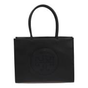 Tory Burch Flätad läder shoppingväska med T-logotyp Black, Dam