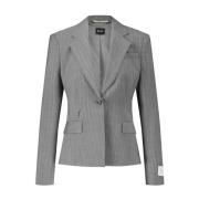 Hugo Boss Randig Blazer med Dragkedja och Figursydd Passform Gray, Dam