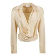 Blumarine Beige Satin Draperad Skjorta Beige, Dam