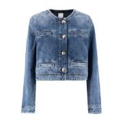 Pinko Vintage Denimjacka med Kontrastsömmar Blue, Dam