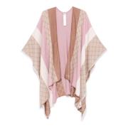 Twinset Färgglad Jacquard Poncho med Oval T Logo Multicolor, Dam